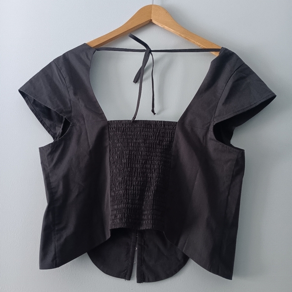Silence + Noise Hook & Eye Corset Detail Cropped Blouse Black L - Picture 4 of 9